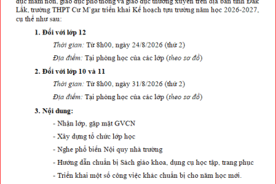 LỊCH TỰU TRƯỜNG NĂM HỌIC 2026-2027