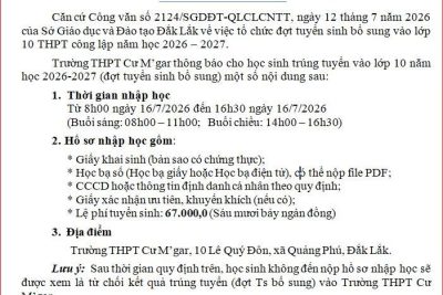 Thông báo: Học sinh lớp 10 (2026-2027) trúng tuyển bổ sung nhập học